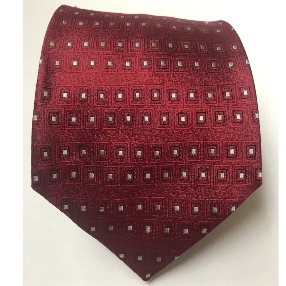 Haggar Tie Red Geometric Design Hand Made All Silk